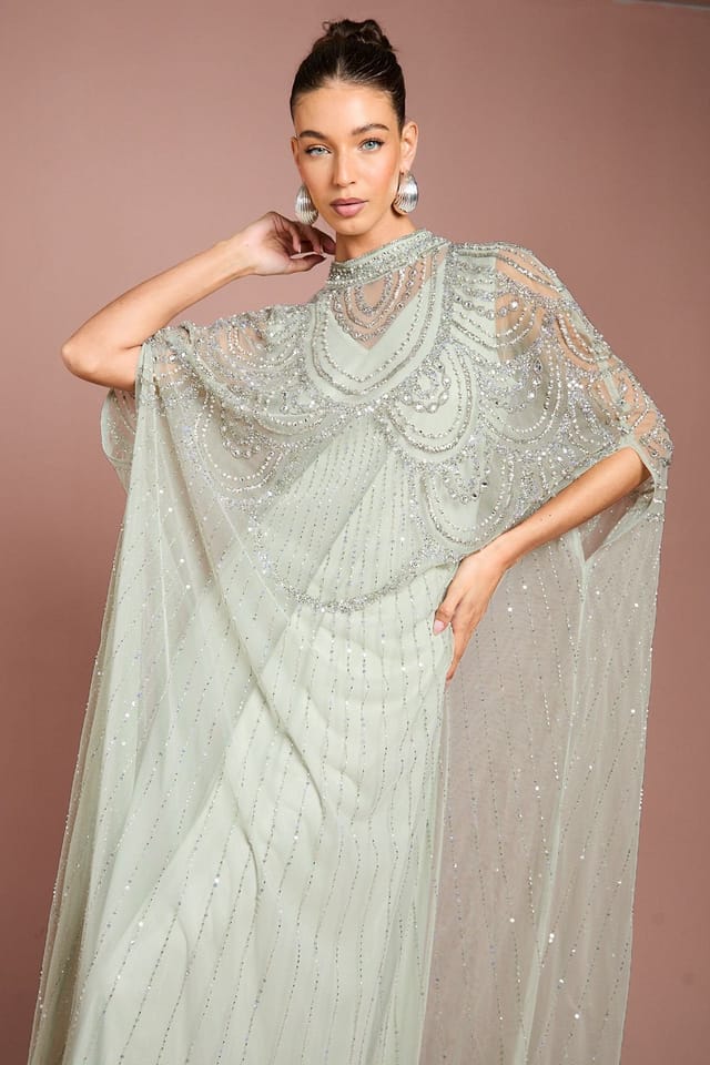 Coast Coast Women's Heavily Embellished Chiffon Midi Dress in Sage - 2