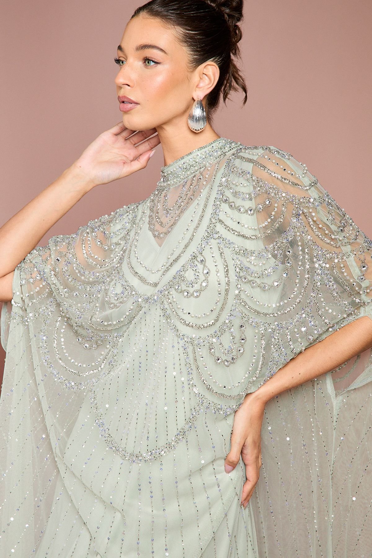 Coast Coast Women's Heavily Embellished Chiffon Midi Dress in Sage - 4