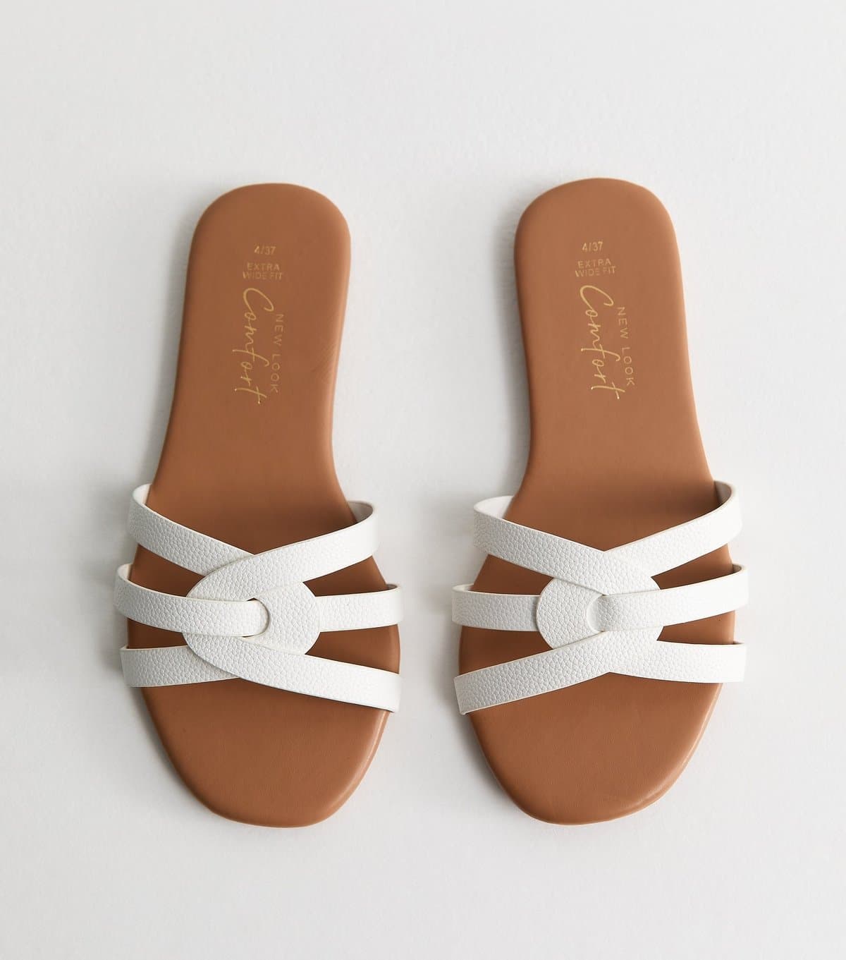 New Look Women's Extra Wide Fit White Faux Leather Interwoven Flat Mule Sandals Vegan New Look