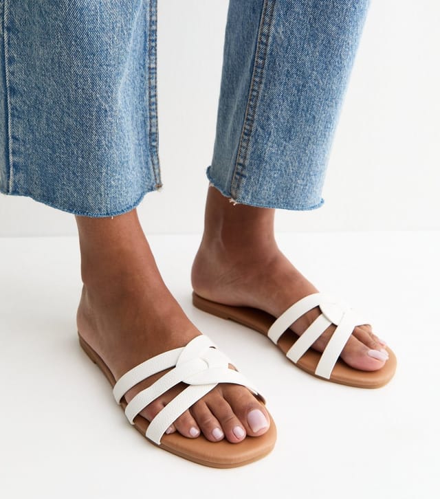 New Look Women's Extra Wide Fit White Faux Leather Interwoven Flat Mule Sandals Vegan New Look - 2