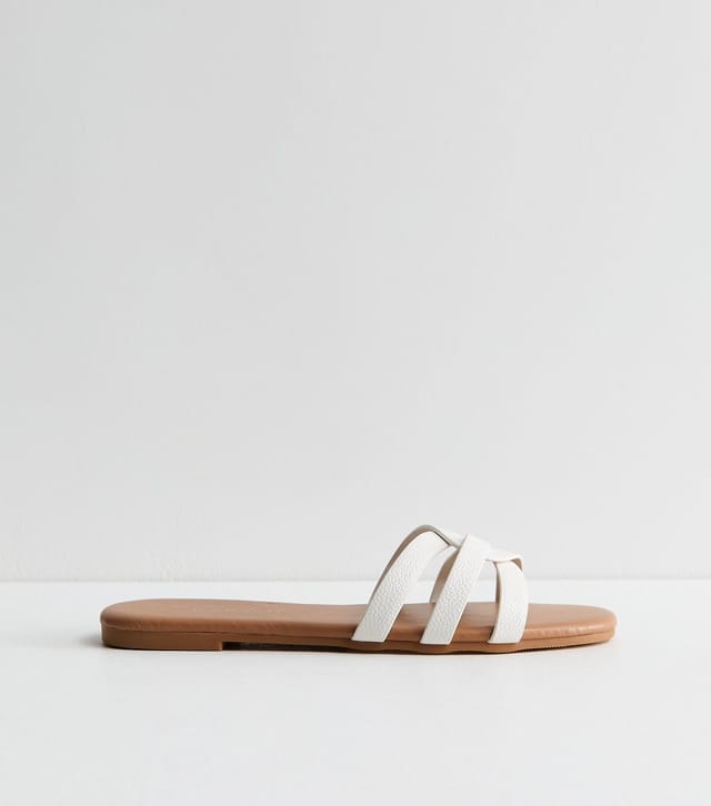 New Look Women's Extra Wide Fit White Faux Leather Interwoven Flat Mule Sandals Vegan New Look - 3