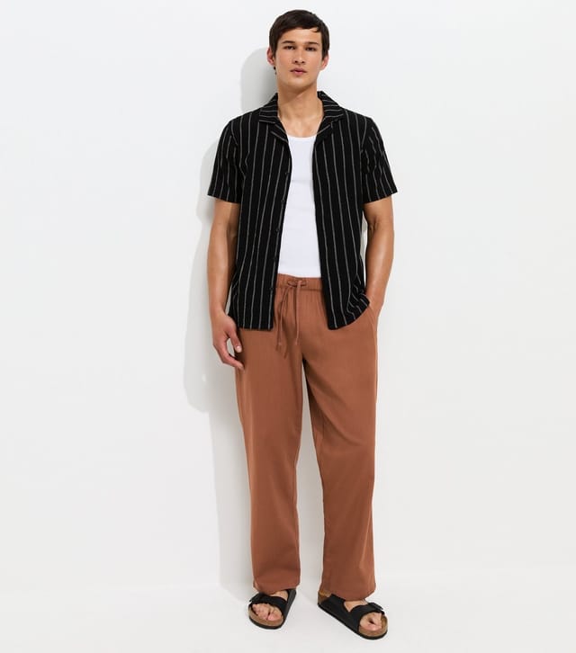 New Look Men's Rust Regular Cotton High Waisted Wide Leg Trousers New Look - 2