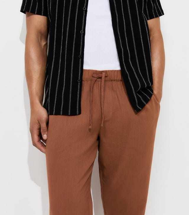 New Look Men's Rust Regular Cotton High Waisted Wide Leg Trousers New Look - 3