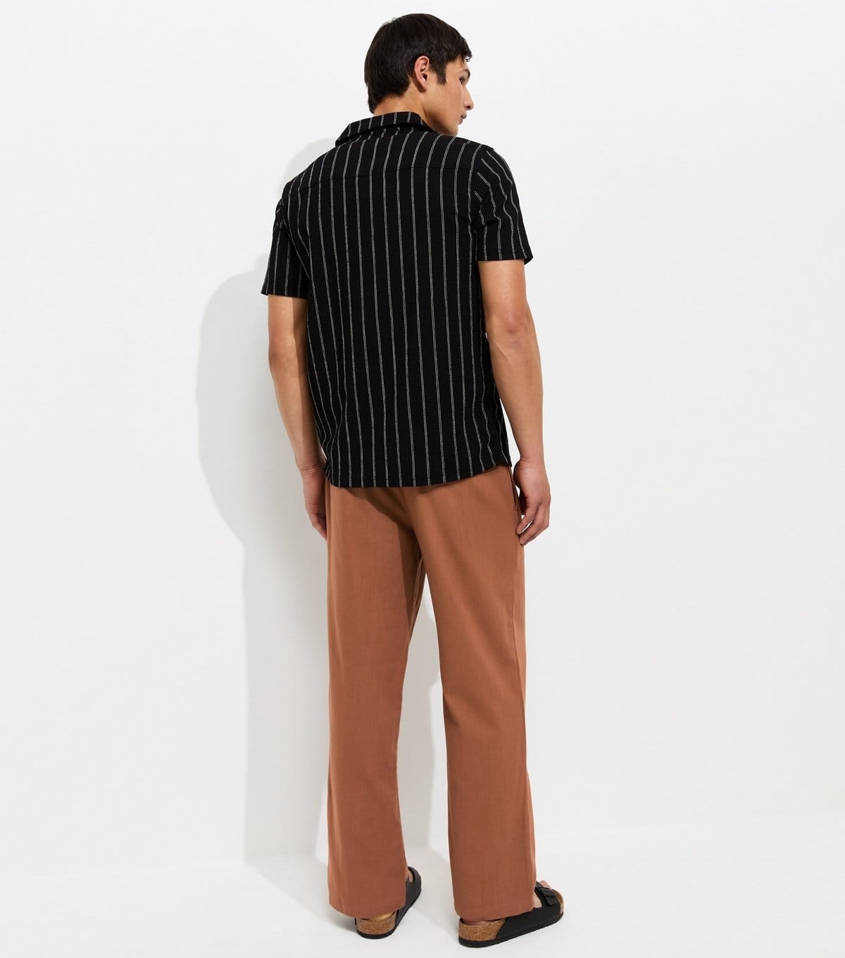 New Look Men's Rust Regular Cotton High Waisted Wide Leg Trousers New Look - 4