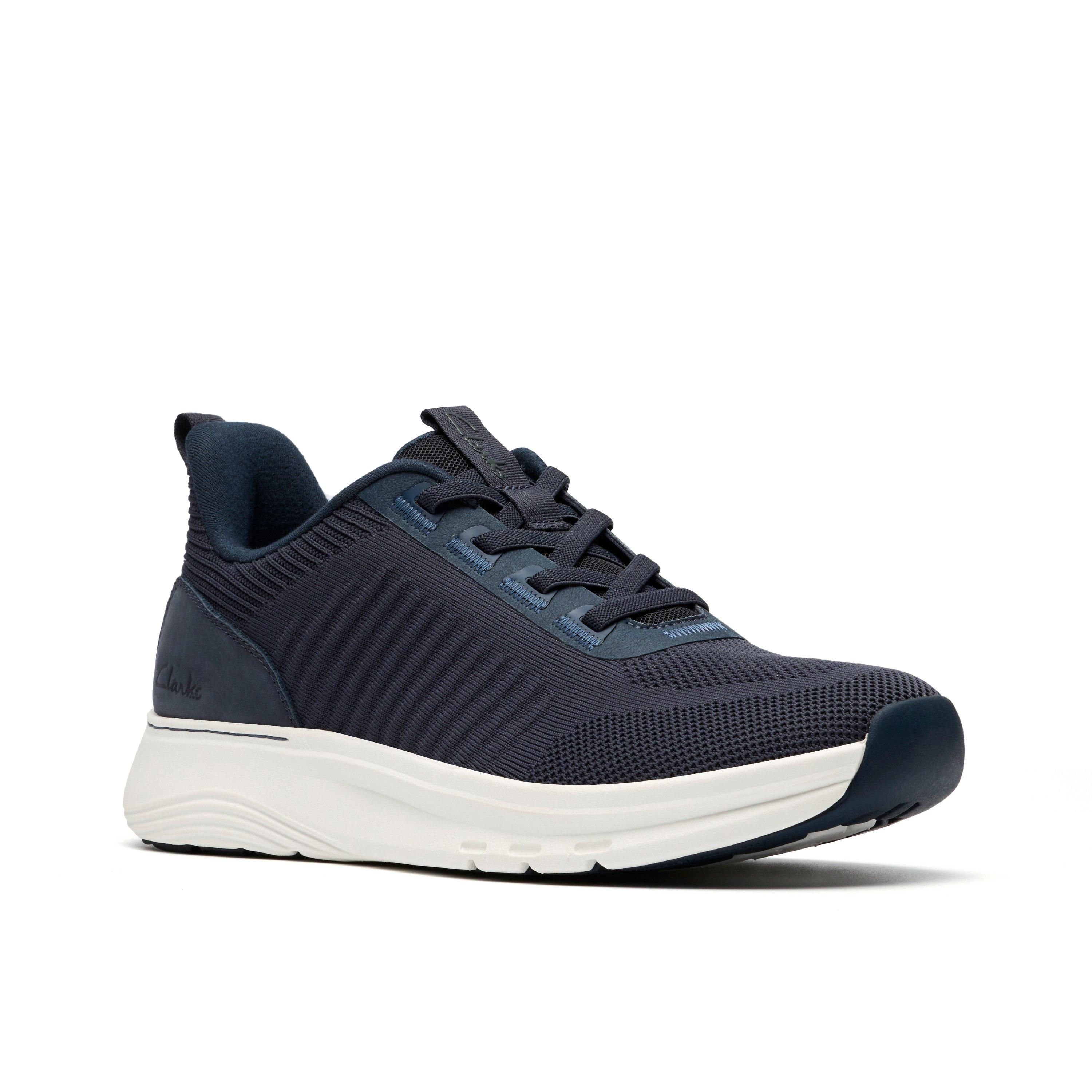 Clarks Clarks Men's Motion Trek LT Navy Knit Trainers, Lace Up in Blue - 4