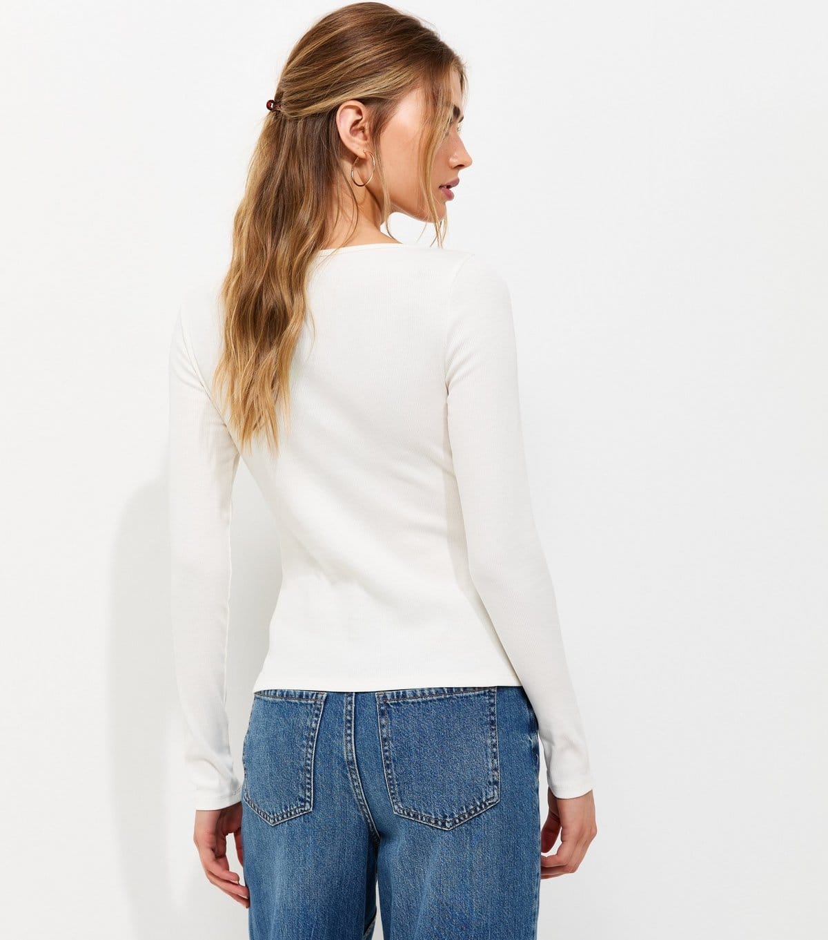 New Look Women's Cream Rib Button Through Slash Neck Long Sleeve Top New Look - 4