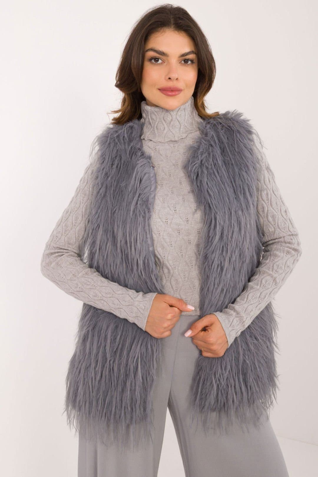 Love Lace Love Lace Women's Casual Faux Fur Vest With Hook Loop Lined in Grey