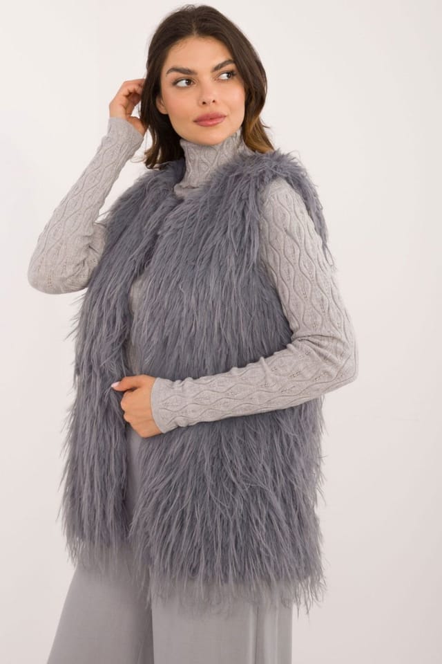 Love Lace Love Lace Women's Casual Faux Fur Vest With Hook Loop Lined in Grey - 3