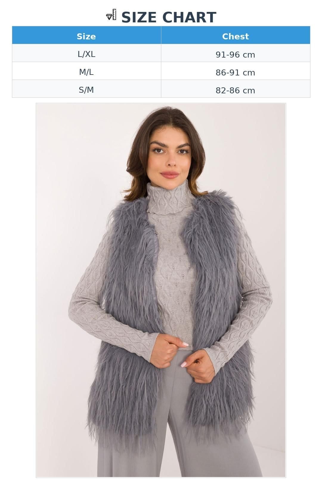 Love Lace Love Lace Women's Casual Faux Fur Vest With Hook Loop Lined in Grey - 4
