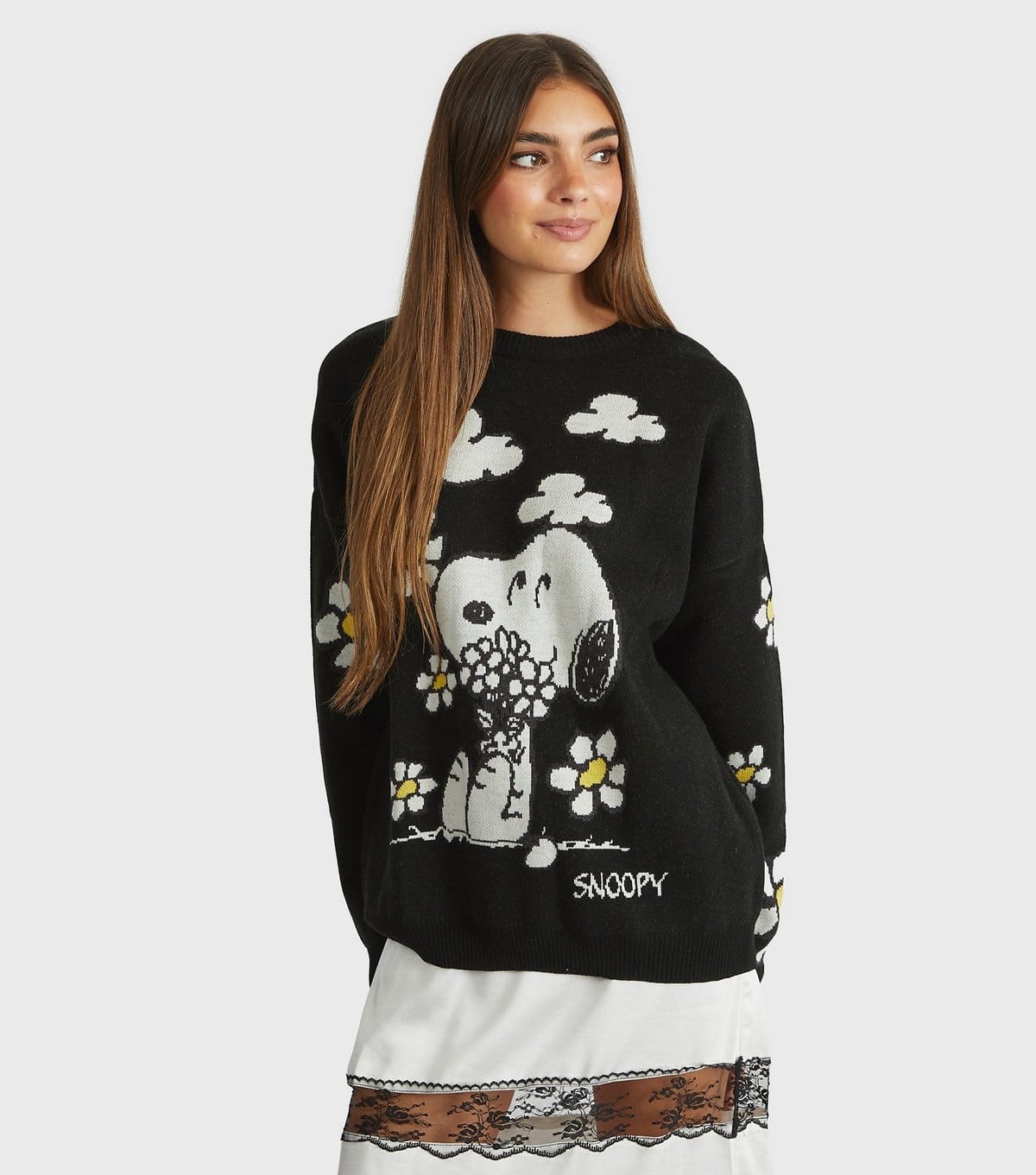 Skinnydip Women's Black Snoopy Flower Jumper Skinnydip New Look - 1