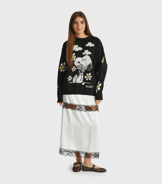 Skinnydip Women's Black Snoopy Flower Jumper Skinnydip New Look - 2