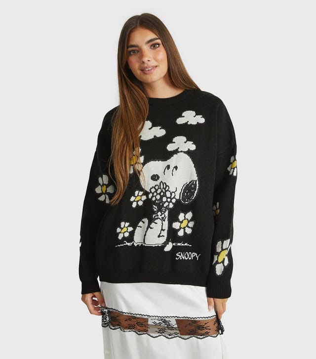 Skinnydip Women's Black Snoopy Flower Jumper Skinnydip New Look - 3