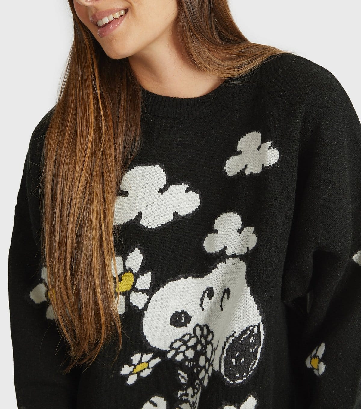 Skinnydip Women's Black Snoopy Flower Jumper Skinnydip New Look - 4