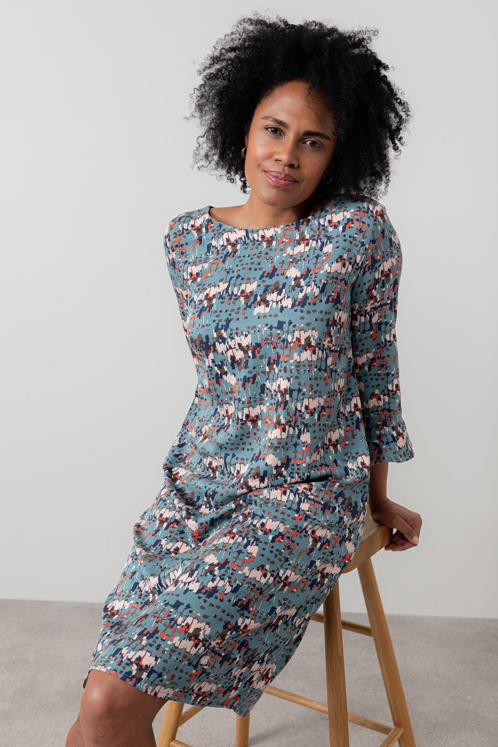 Lily & Me Lily & Me Women's Lotty Pull over style Woven Viscose Shift Dress in Mid Blue - 2