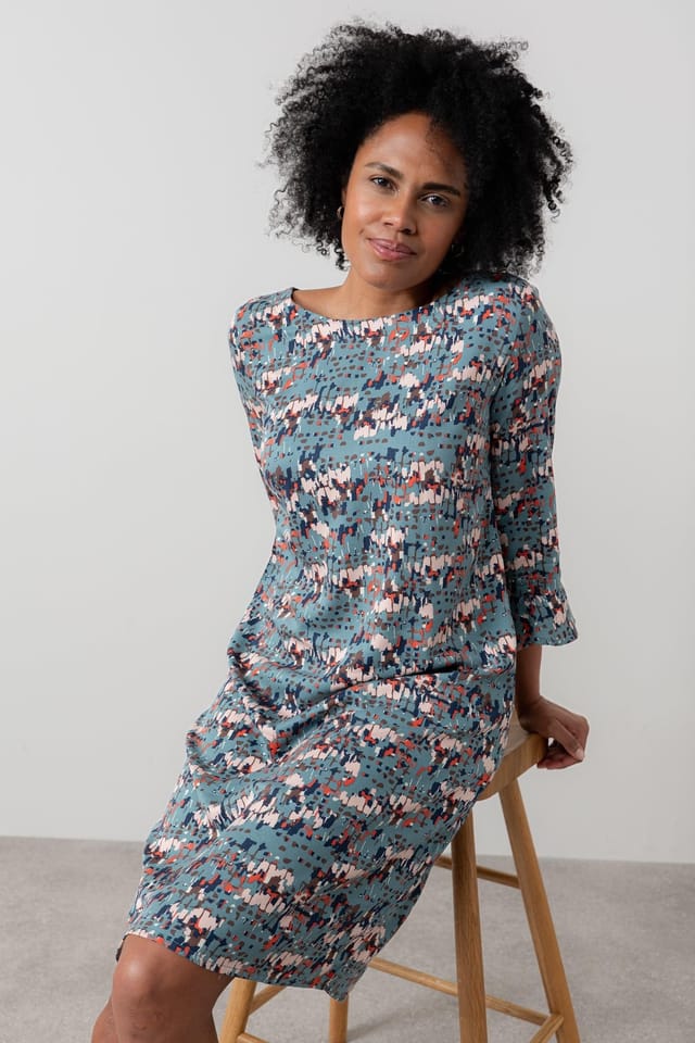 Lily & Me Lily & Me Women's Lotty Pull over style Woven Viscose Shift Dress in Mid Blue - 2