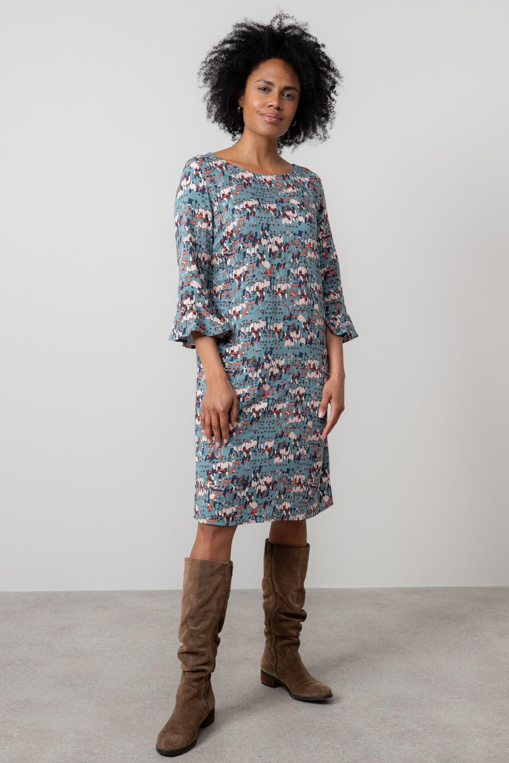 Lily & Me Lily & Me Women's Lotty Pull over style Woven Viscose Shift Dress in Mid Blue - 3