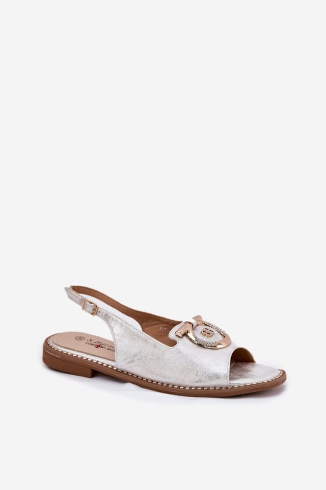 Love Lace Love Lace Women's Elegant Flat Heel Buckle Sandals with Decorative Front Strap in Silver - 2