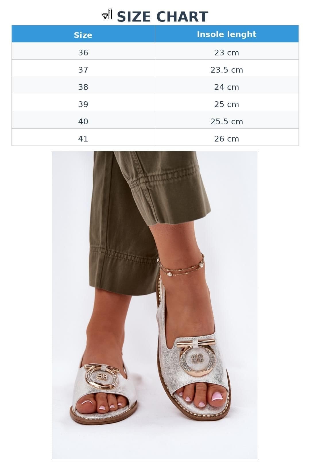 Love Lace Love Lace Women's Elegant Flat Heel Buckle Sandals with Decorative Front Strap in Silver - 4