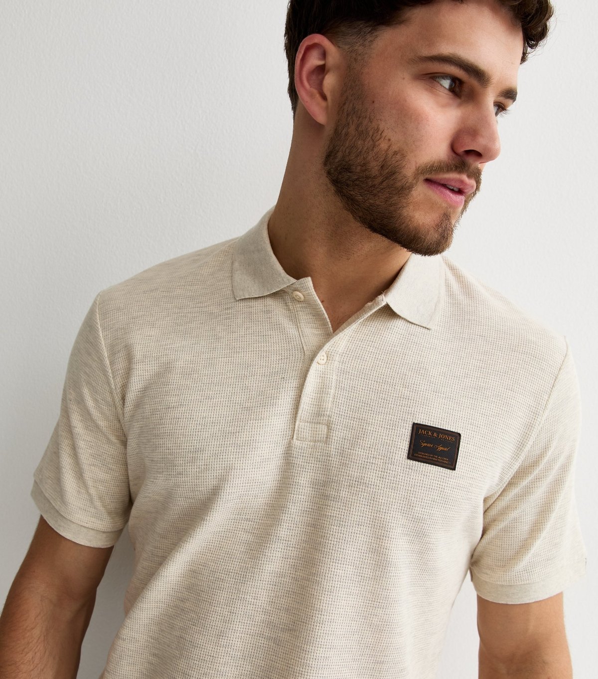 jack & jones Men's Regular Cream Logo Patch Polo Shirt Jack & Jones New Look - 2