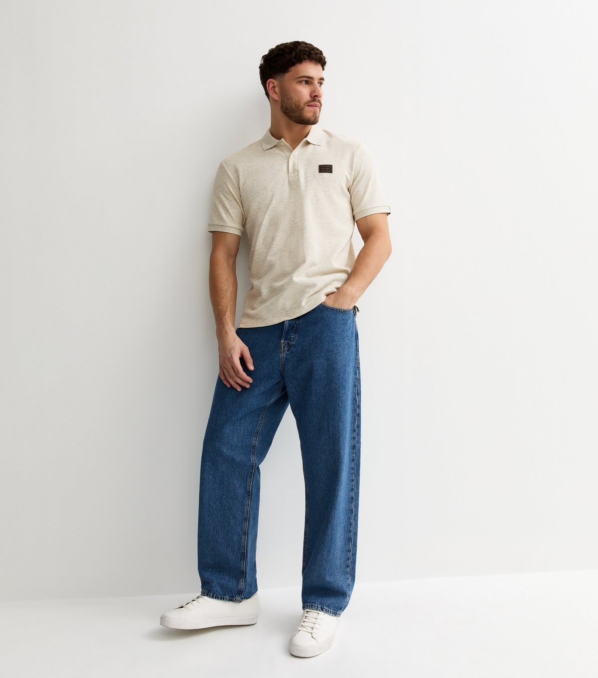 jack & jones Men's Regular Cream Logo Patch Polo Shirt Jack & Jones New Look - 3