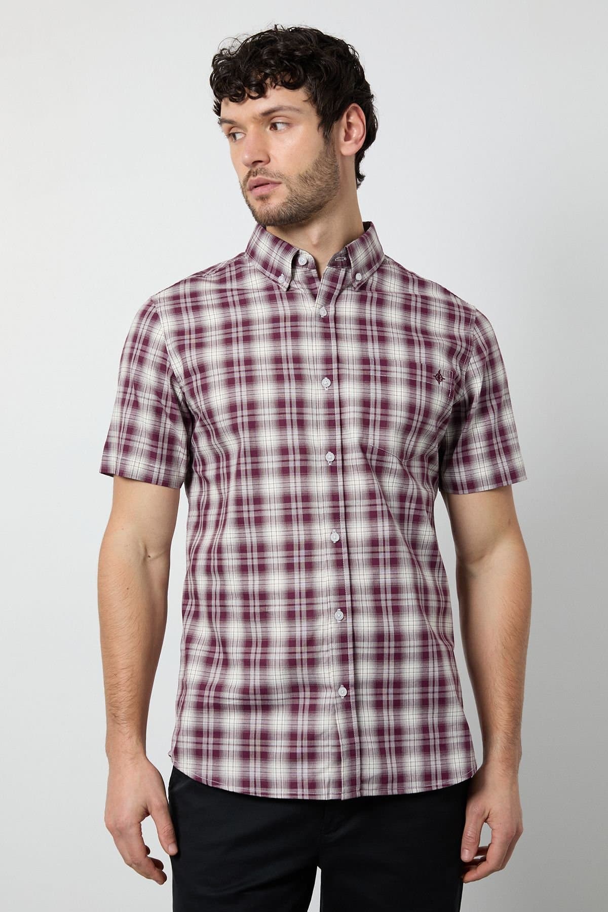 Maine Maine Men's Purple Madras Check Short Sleeve Shirt