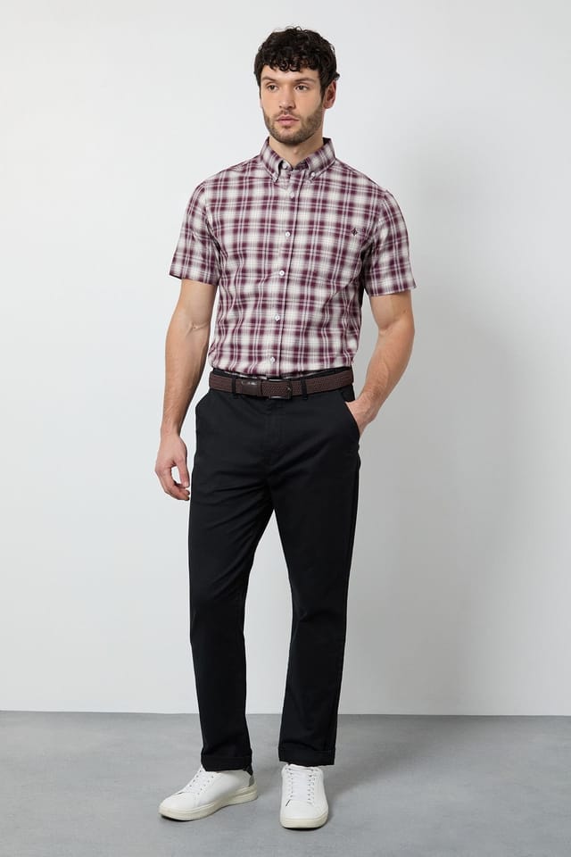 Maine Maine Men's Purple Madras Check Short Sleeve Shirt - 2