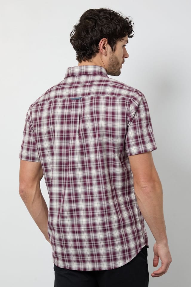 Maine Maine Men's Purple Madras Check Short Sleeve Shirt - 3