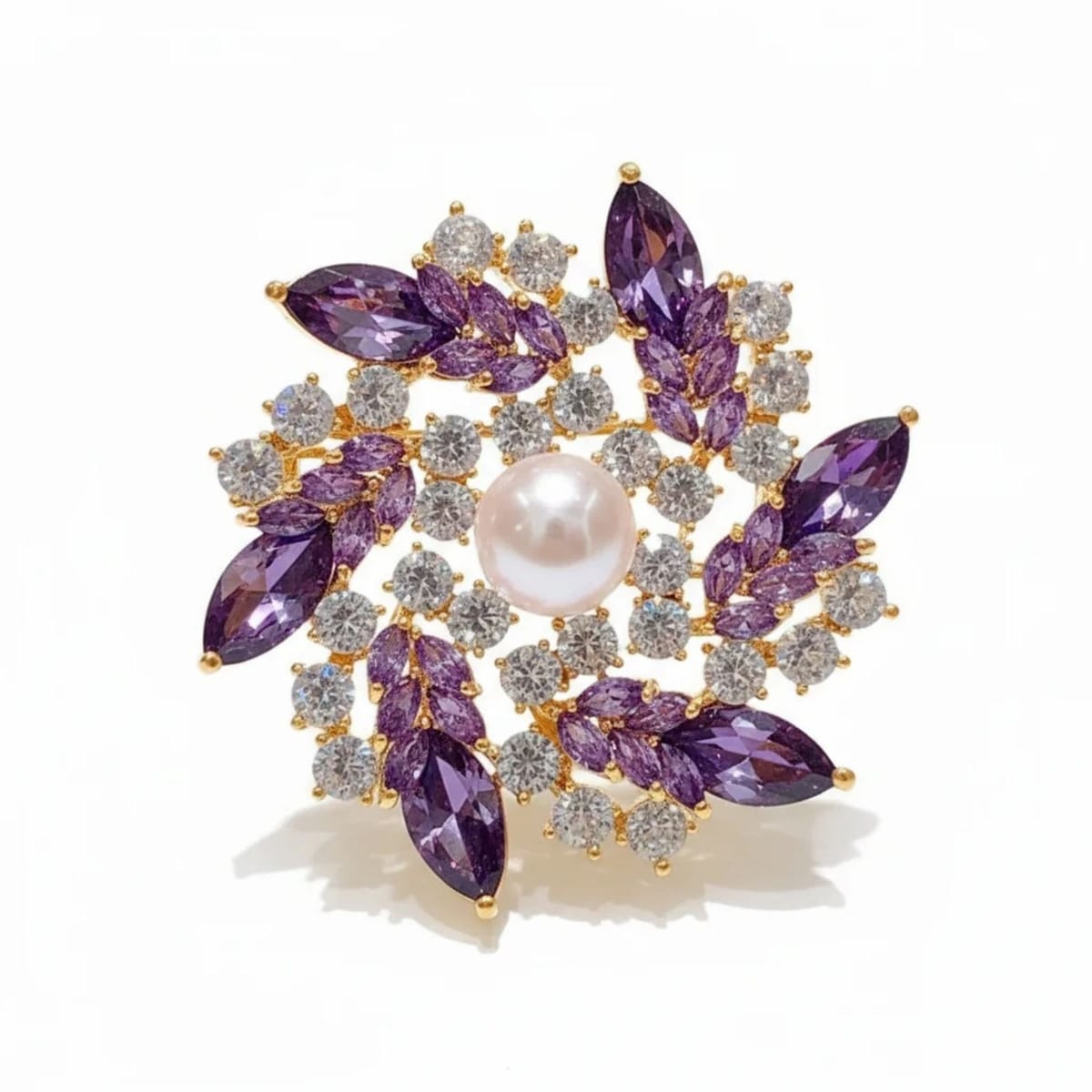 Angel Barocco Angel Barocco Women's Royal Amethyst & Freshwater Pearl Floral Brooch - 1