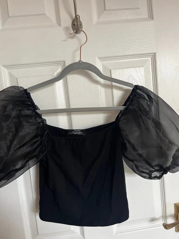 Bershka Black Tulle Puff Sleeve Top