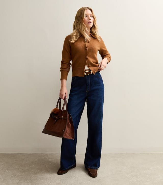 New Look Women's Tan Midweight Knit Collared Cardigan New Look - 3