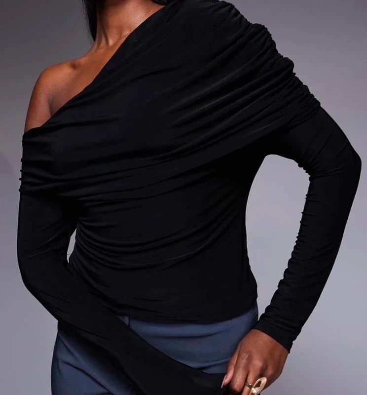 ASOS Slinky off the shoulder ruched top