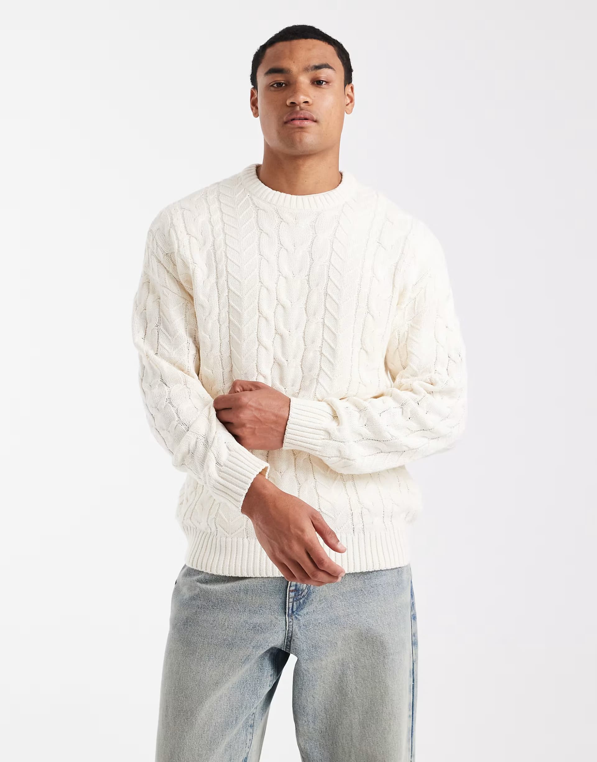 ASOS ONLY & SONS relaxed cable knit jumper in cream