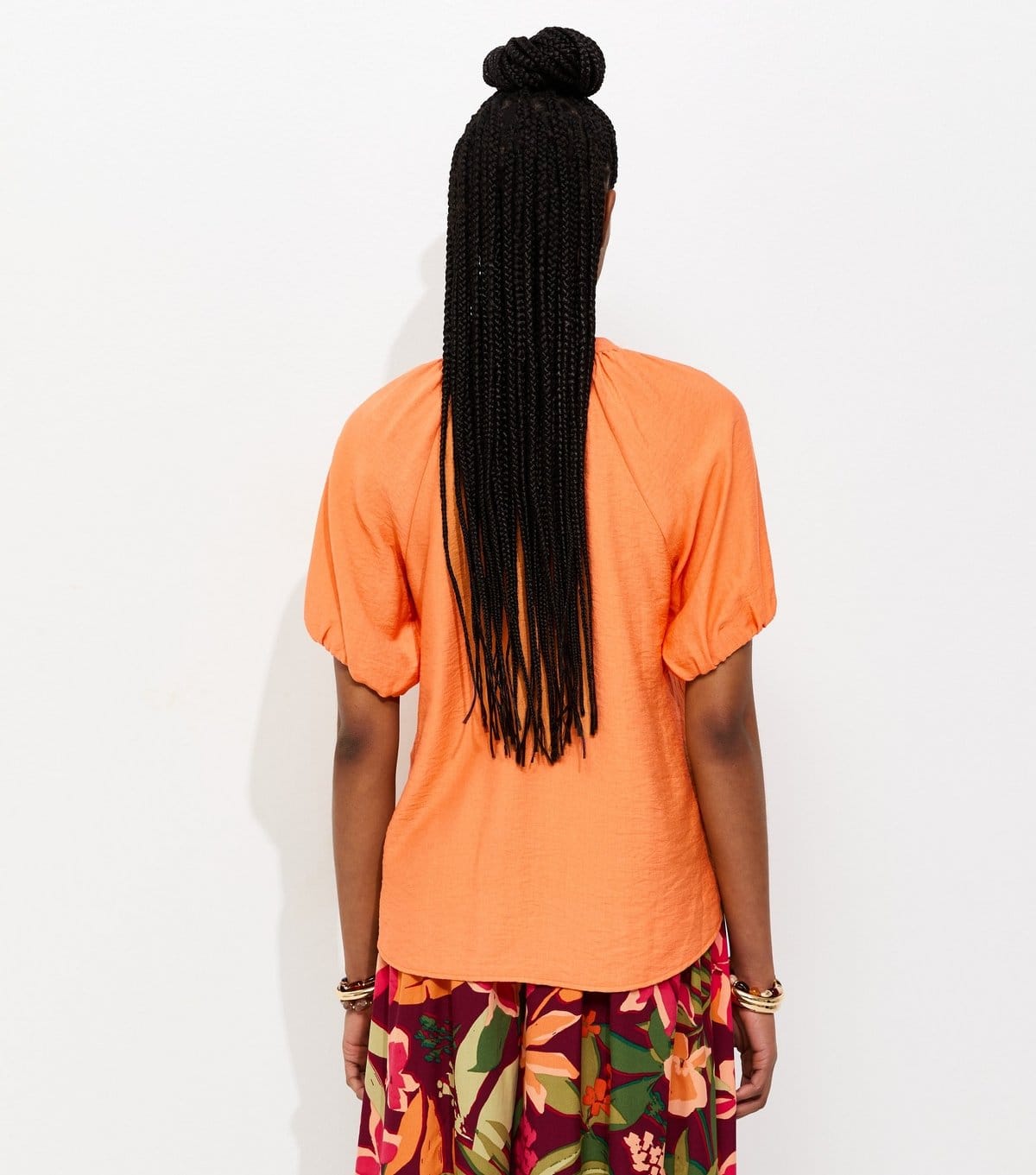 New Look Women's Orange Puff Sleeve V-Neck Blouse New Look - 4