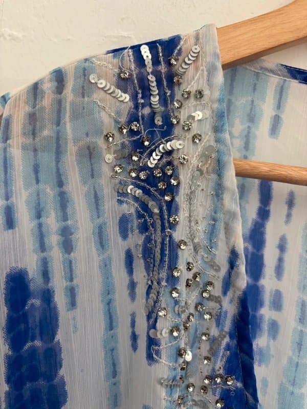 New Look New Look Blue Tie-Dye Embellished Beach Kaftan Cover-Up Size M