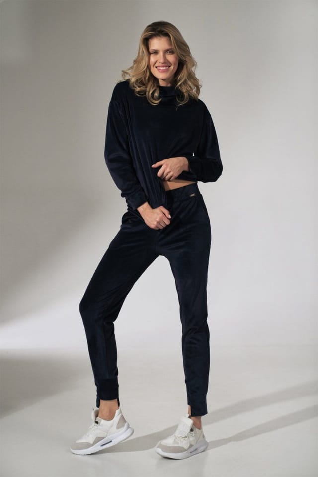 Love Lace Love Lace Women's Velour Stand Up Collar Hoodie Loose Fit in Blue - 2