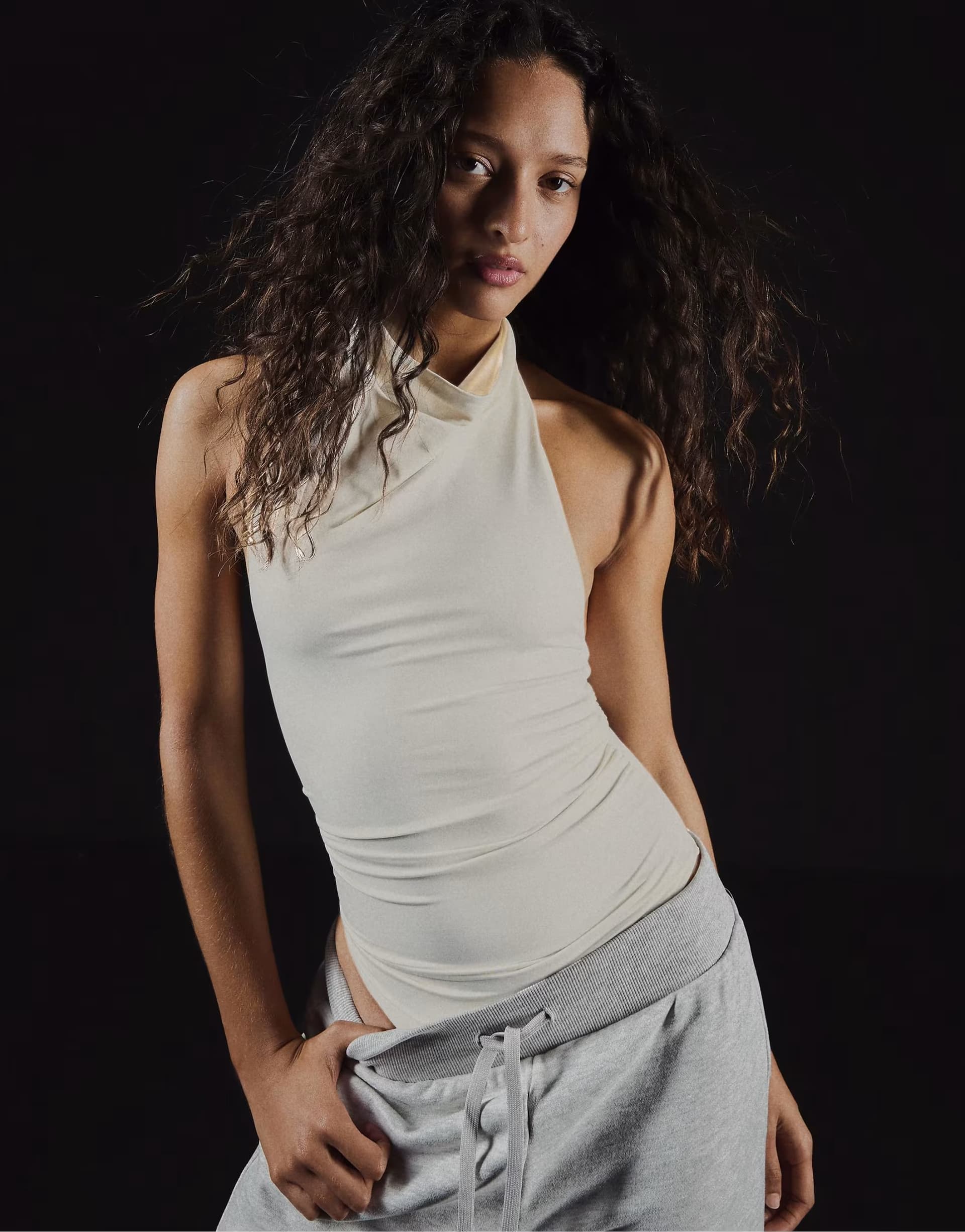 ASOS Bershka Ruched halter bodysuit in ecru