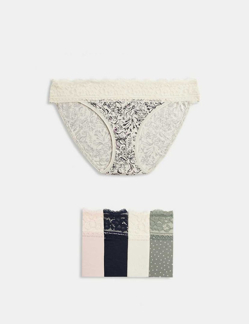 Marks & Spencer M&S 5pk Cotton Blend Printed Bikini Knickers Coral - 1