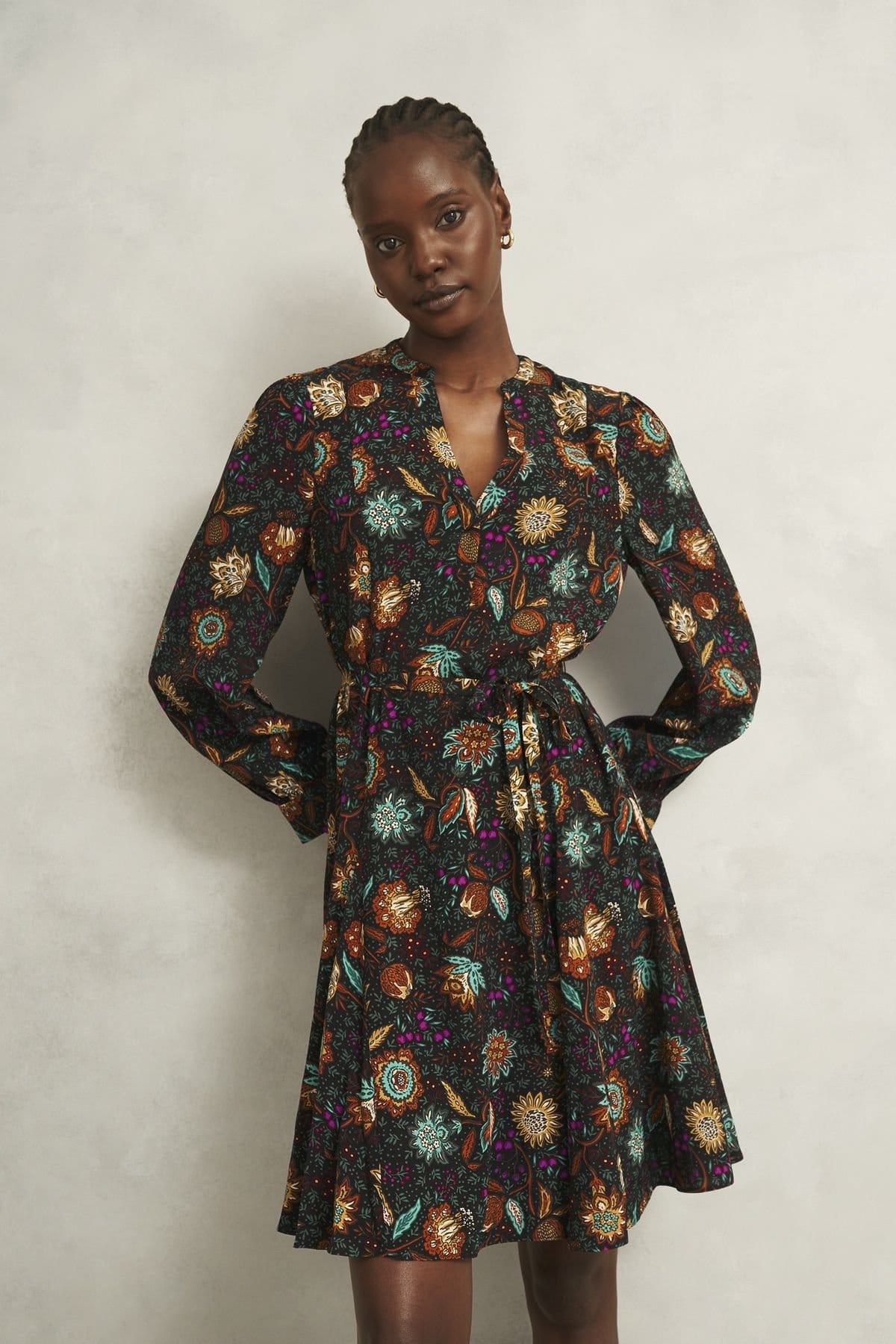 Hobbs London Black Floral Mini Dress