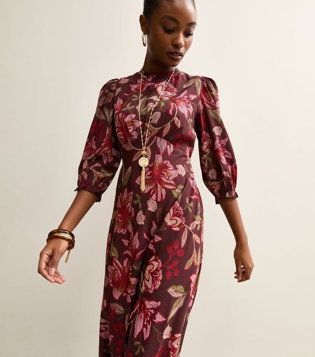 New Look Women's Purple Floral Cropped Sleeve MIdi Dress New Look - 2