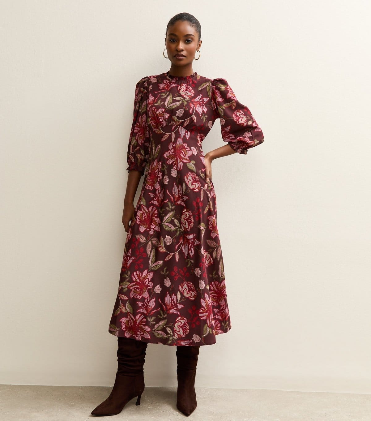 New Look Women's Purple Floral Cropped Sleeve MIdi Dress New Look - 4