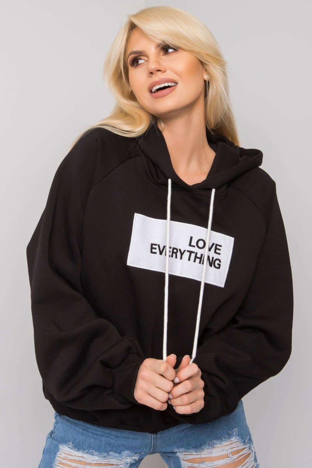 Love Lace Love Lace Women's Hooded Long Sleeve Sweatshirt With Front Print Style 169822 in Black