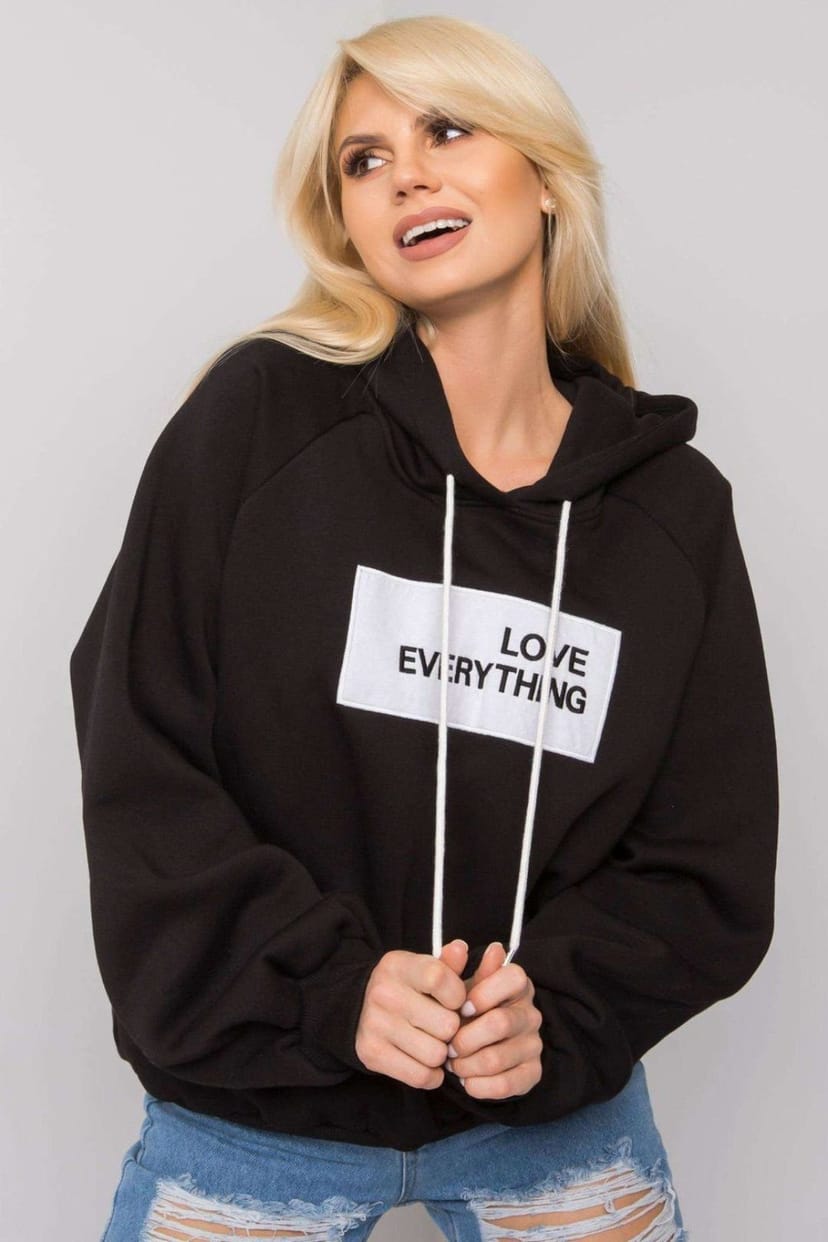 Love Lace Love Lace Women's Hooded Long Sleeve Sweatshirt With Front Print Style 169822 in Black - 1