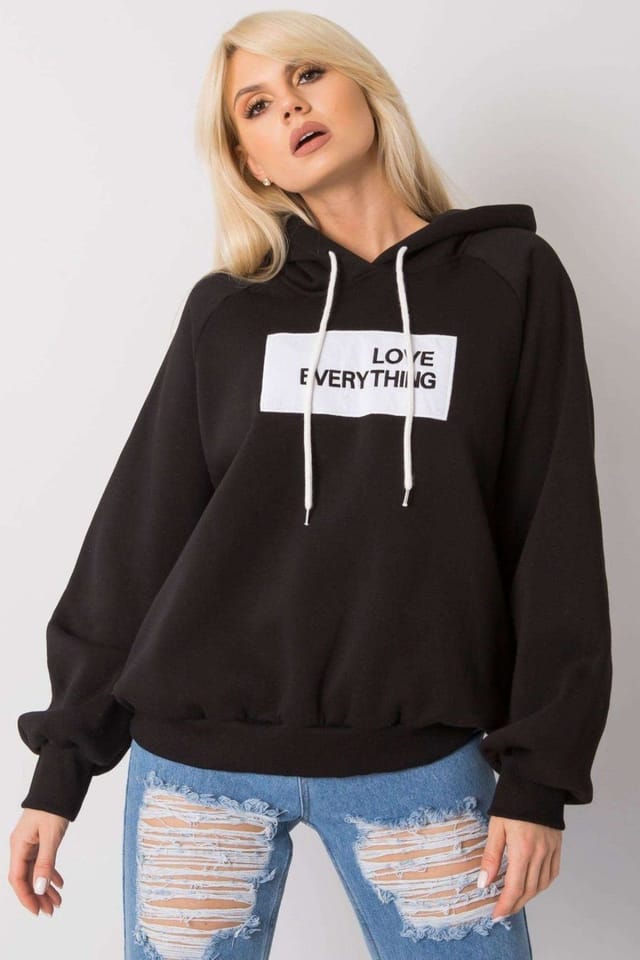 Love Lace Love Lace Women's Hooded Long Sleeve Sweatshirt With Front Print Style 169822 in Black - 2