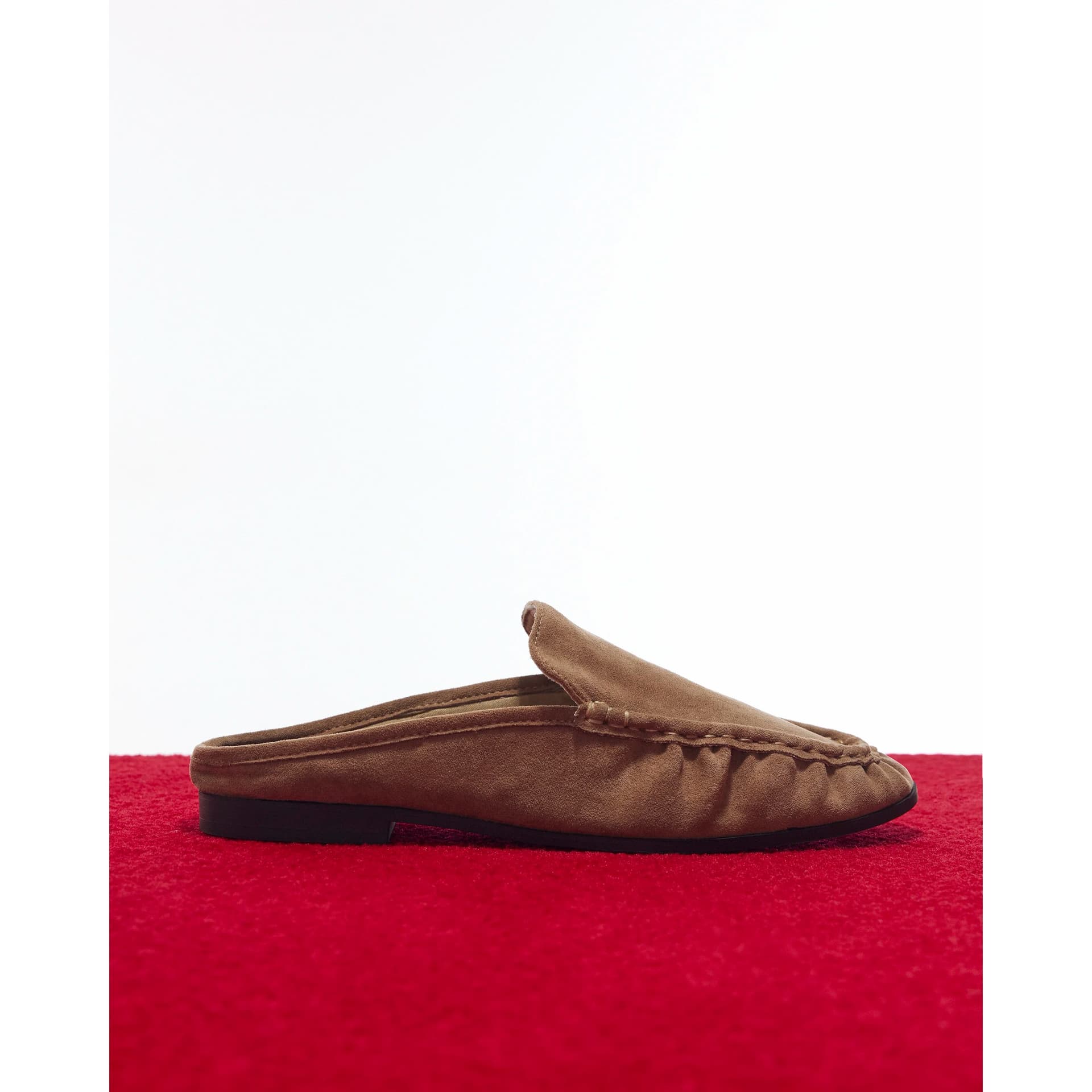 River Island River Island Womens Beige Faux Suede Backless Ruched Loafers