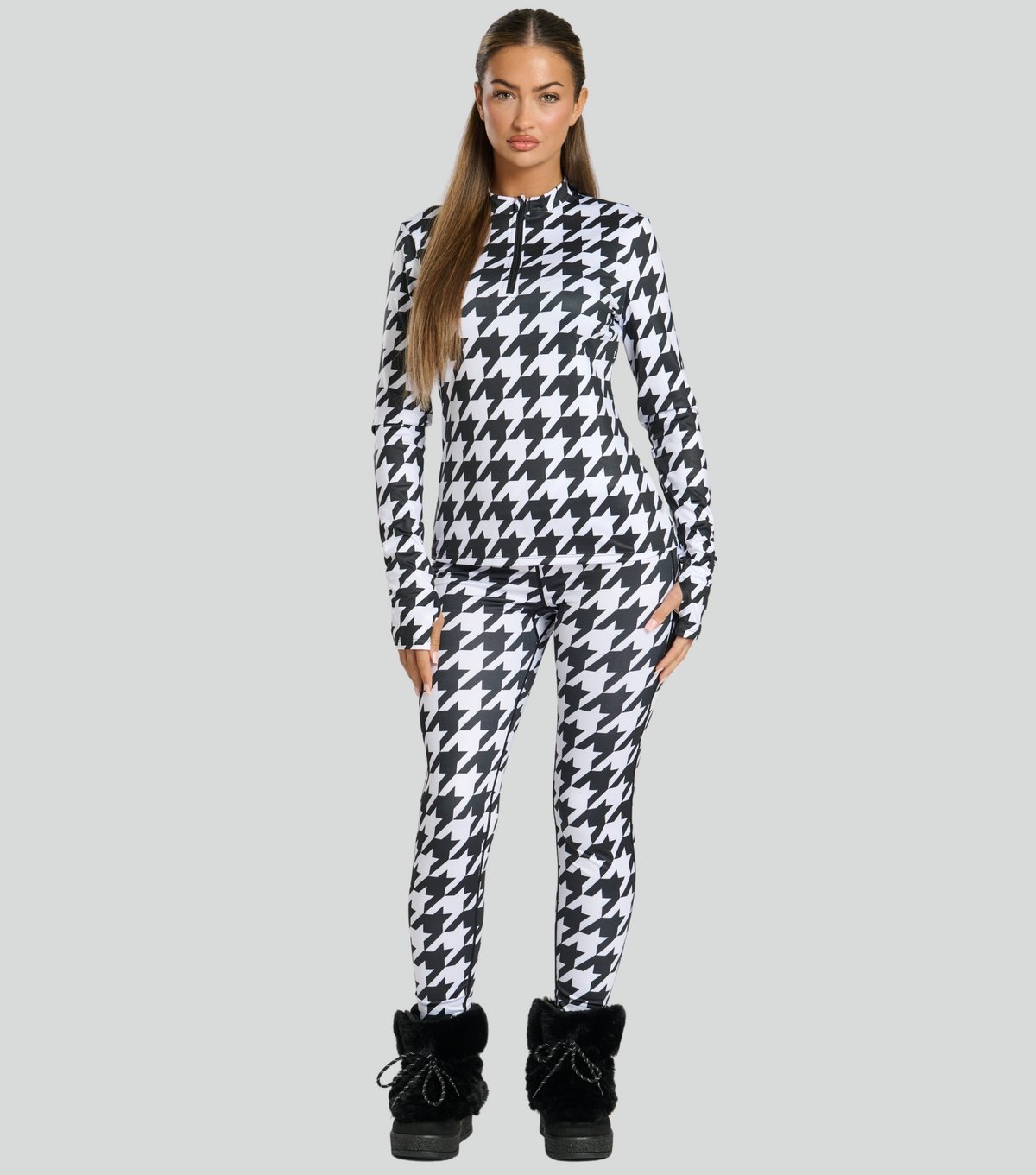 South Beach Women's Black Checked Half Zip Base Layer Top South Beach New Look - 2