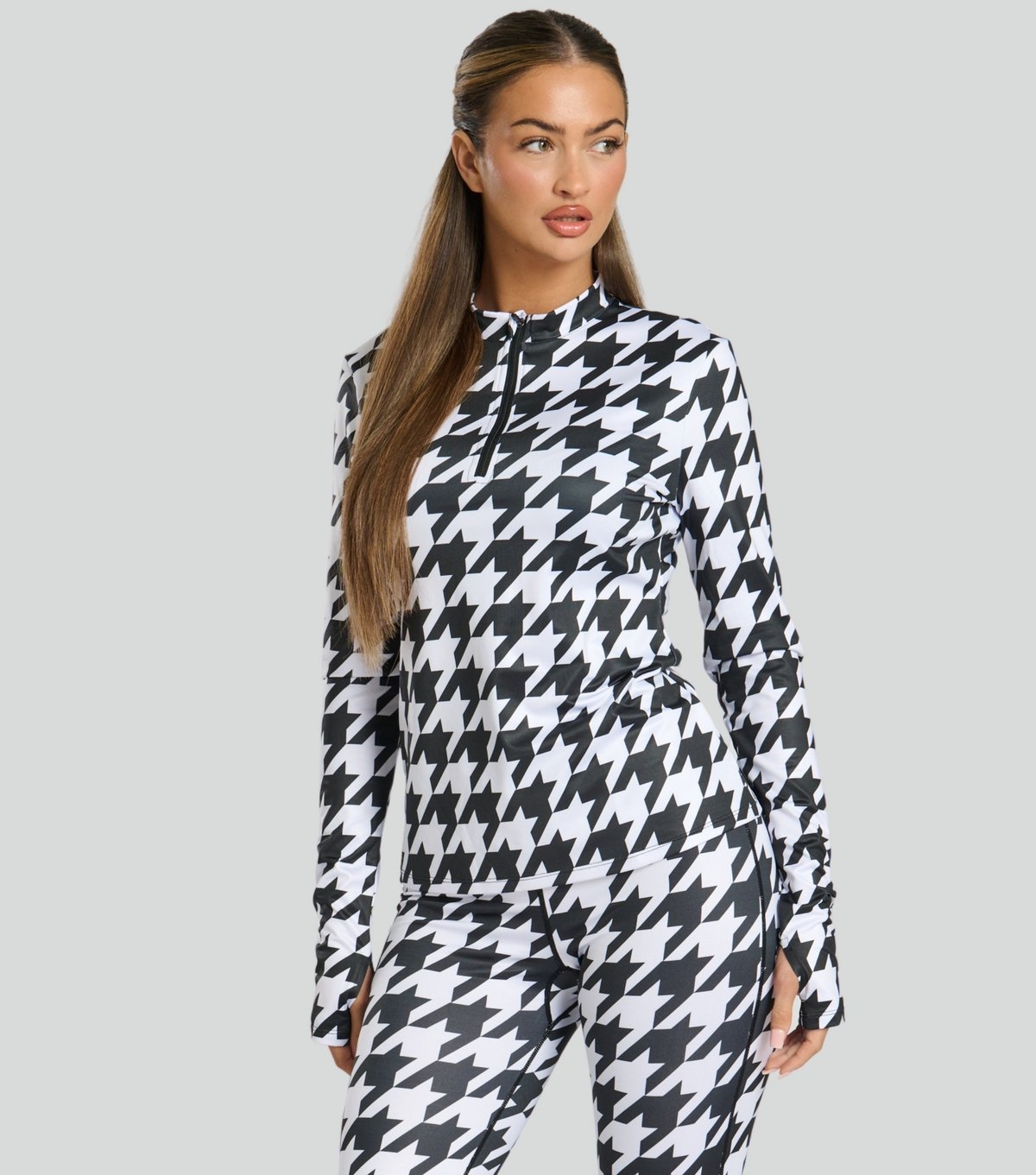 South Beach Women's Black Checked Half Zip Base Layer Top South Beach New Look - 4