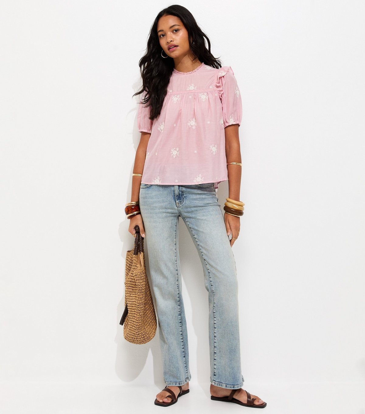 New Look Women's Pink Floral Embroidered Puff Sleeve Blouse New Look - 3