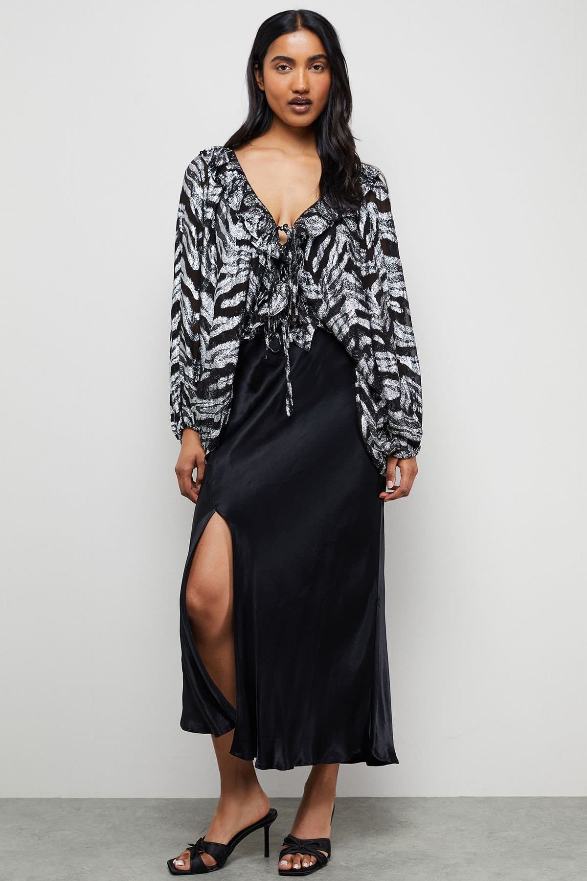 Warehouse Warehouse Women's Viscose Metallic Zebra Jacquard Blouse