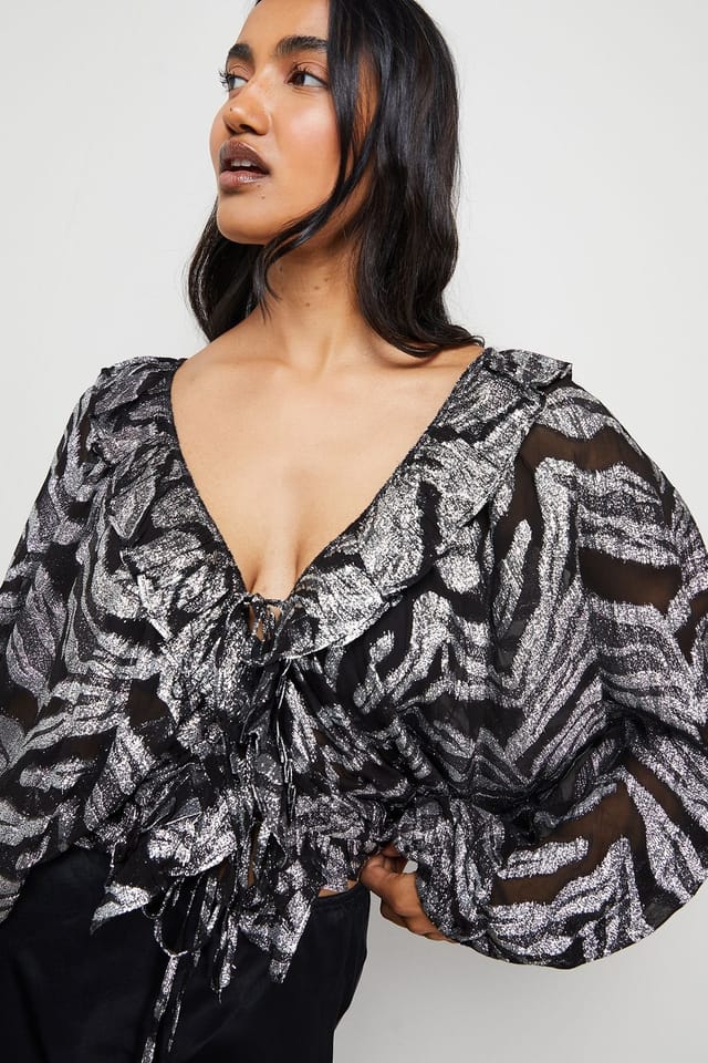 Warehouse Warehouse Women's Viscose Metallic Zebra Jacquard Blouse - 2