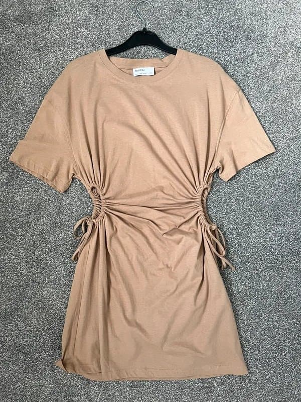 Bershka Women’s Ruched Beige Dress
